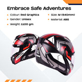 CARBINIC Falcon Series Full Face Flip-up Helmet for Men & Women | ISI Certified | Clear & Scratch Resistant Visor | Lightweight & Stylish | Medium | Red Graphic